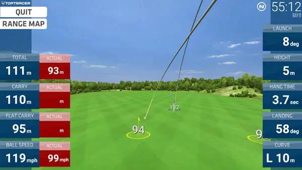 Toptracer Launch Monitor screen